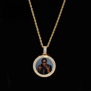 Baguette Round Frame Photo Pendant