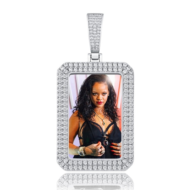 Diamond Rectangular Frame Photo Pendant