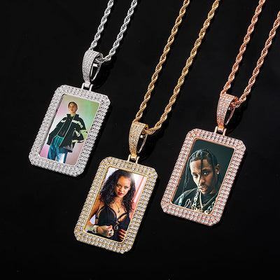 Diamond Rectangular Frame Photo Pendant