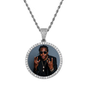 Diamond Frame Round Photo Pendant Chain