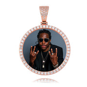 Diamond Frame Round Photo Pendant Chain