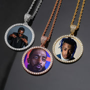 Diamond Frame Round Photo Pendant Chain