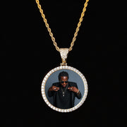 Diamond Frame Round Photo Pendant Chain